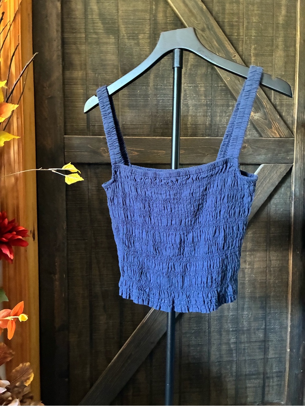 MICHAEL Michael Kors Navy Blue Smocked Square-Neck Tank